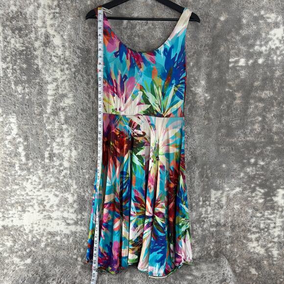 Salaam Size S Colorful Floral Topical Vacation Fit Flared Dress Knee Length - Picture 2 of 8